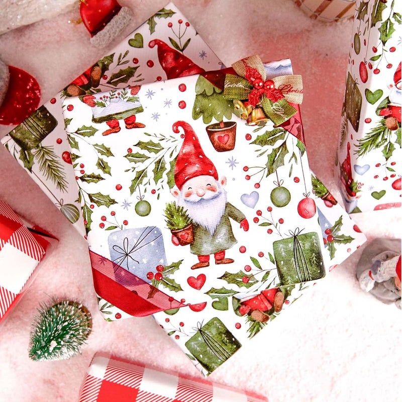 MAYPLUSS Christmas Wrapping Paper Roll - 17IN X 33FT - Gift Wrapping Paper Featuring Santa Claus Christmas Ballon Reversible Plaid for Kids, Holiday, New Year - Image 5